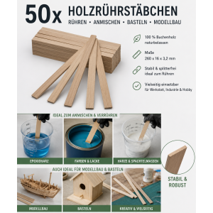 Rührstäbchen 260 x 16 x 3,2mm, 50 Stück
