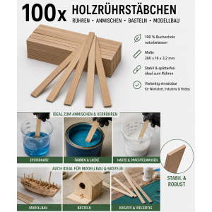 Rührstäbchen 260 x 16 x 3,2mm, 100 Stück