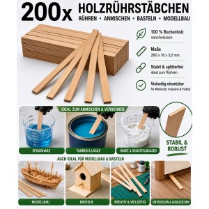 Rührstäbchen 260 x 16 x 3,2mm, 200 Stück